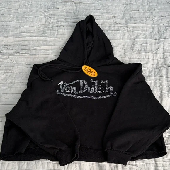 Von Dutch Black Pullover Hoodie with Rhinestones Logo XL - Picture 1 of 5